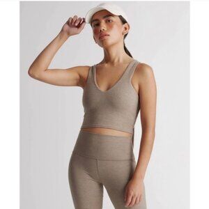 Quince Ultra-Soft V-Neck Cropped Tank Heather Oatmeal